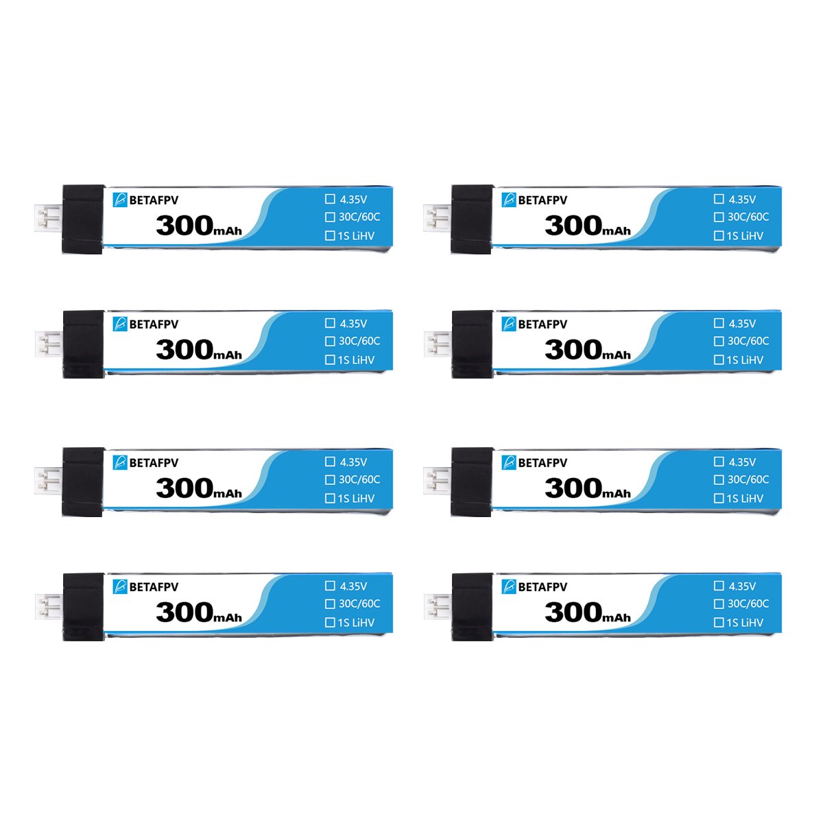 BETAFPV 300mAh 1S 30C HV Set Of 8 LiPo Batteries – Redux Air